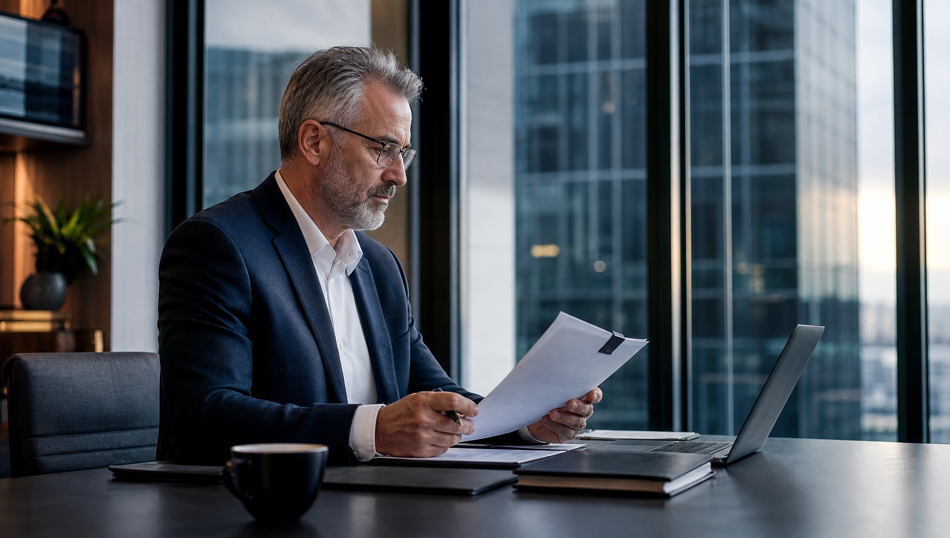 Senior tax consultant in a refined modern South African office.